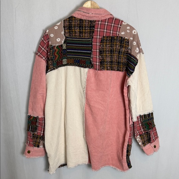 NWT Blue Velvet Women's Pink and White Patchwork Shacket Size M Boho Pockets - Picture 6 of 14